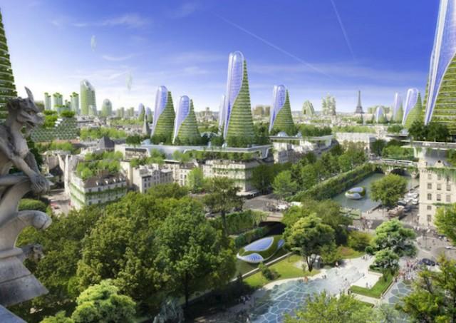Vue sur un Paris Futuriste à l’horizon 2050 – ©Vincent Callebaut Architectures